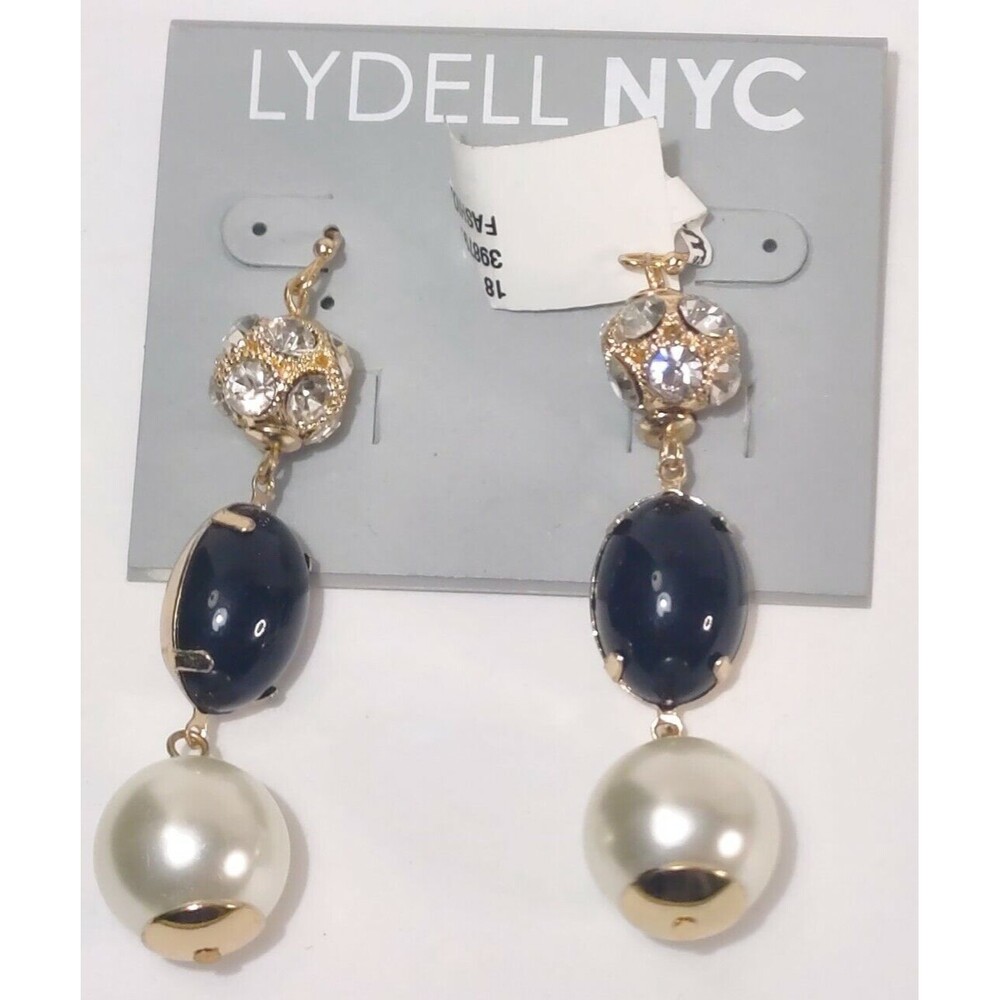 Lydell NYC Faux Pearl Black Rhinestone Dangle Earrings